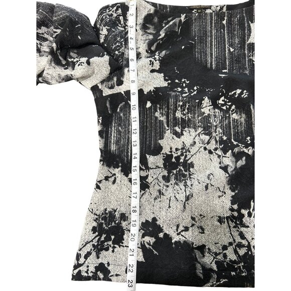 Alberto Makali Women's Size M Top Puff Ruffle Sleeve Black Gray Print - Picture 6 of 7